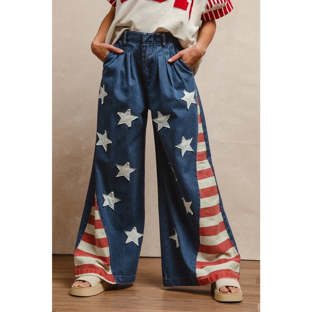 "Independence" American Flag Wide Leg Jeans